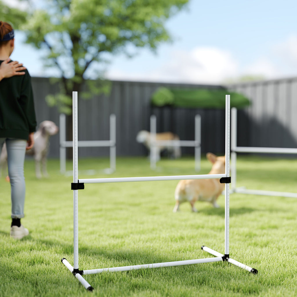 Agility pour Chiens, Kit Agility Chien Parcours, Set de 4 Obstacles Professionnels Hauteur Réglable, Système de Maintien au Sol, Sac de Transport, Jeux Intéressants, Entraînement, Blanc-8