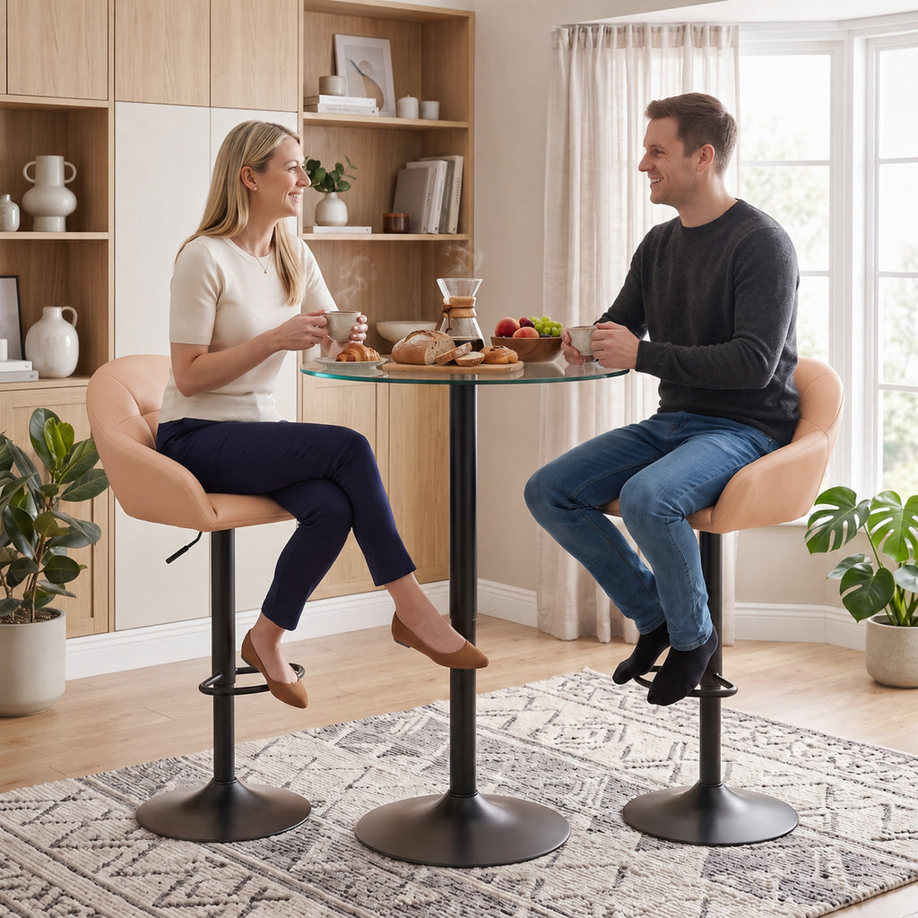 Lot de 2 Tabourets de Bar, Hauteur Réglable, Pivotant 360°, Dossier, Accoudoirs, Repose-Pieds, 49,5x48,5x108cm, Marron-7