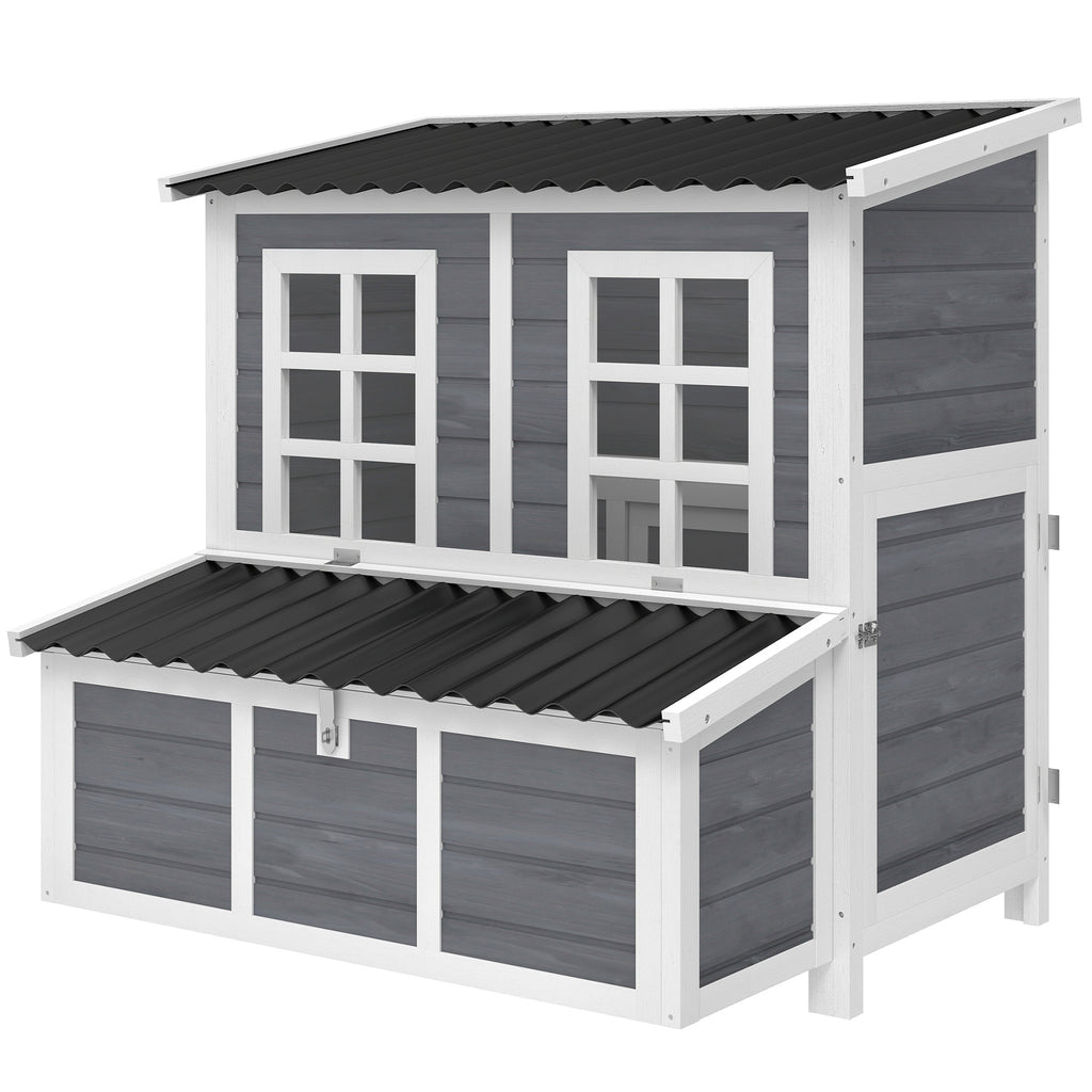 Poulailler en bois XL avec nichoir 3 compartiments tiroir amovible toit imperméable porte-rampe 100x86x100cm gris-0