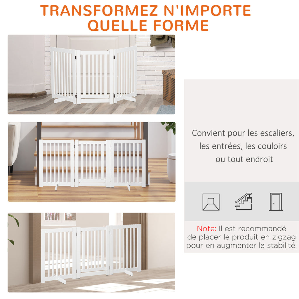 Barrière de sécurité chien barrière modulable pliable avec porte verrouillable intégrée 155 x 35,5 x 76 cm MDF blanc-3