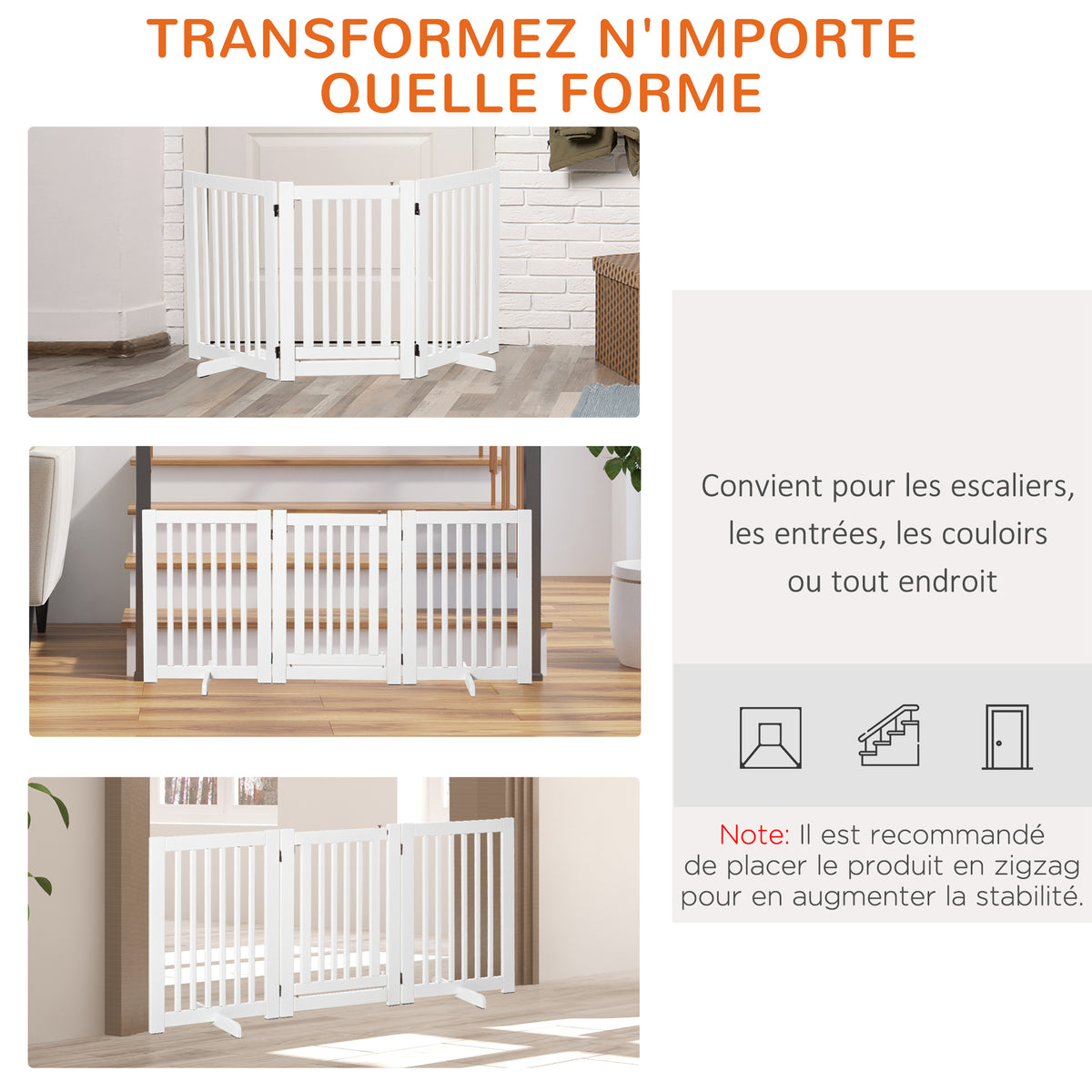 Barrière de sécurité chien barrière modulable pliable avec porte verrouillable intégrée 155 x 35,5 x 76 cm MDF blanc-3
