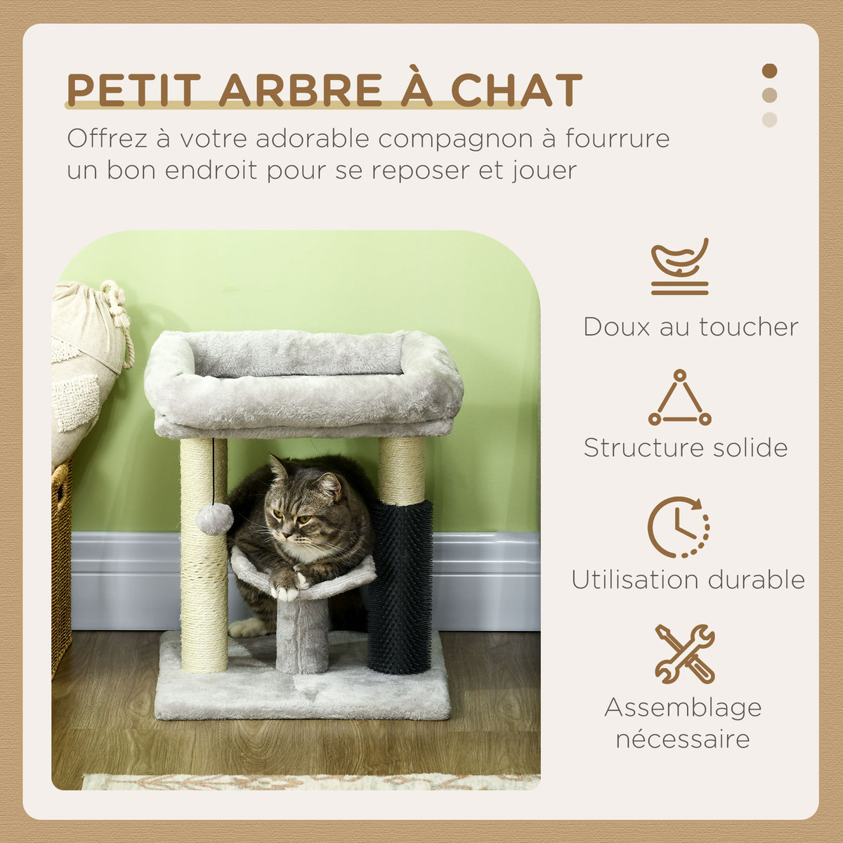 Petit arbre à chat arbre à grimper tour de jeux hauteur 48 cm poteau en sisal gris avec balle suspendue gris-3