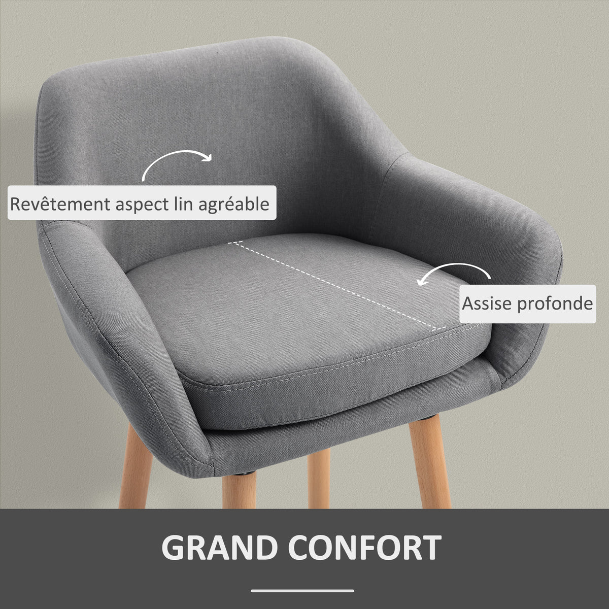 Tabourets de Bar Design scandinave Lot de 4 tabourets de Bar avec Repose-Pieds et accoudoirs Bois massif Lin Gris foncé-4