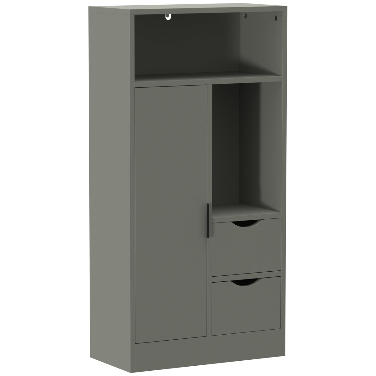 Meuble de salle de bain, meuble de rangement étroit avec 2 tiroirs, compartiments ouverts, 50x25x100cm, vert clair-0