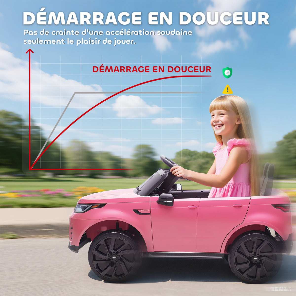 Voiture électrique enfant véhicule électrique Land Rover Discovery 12V télécommande 2,4 G 2 moteurs 105x68,5x58cm rose-5