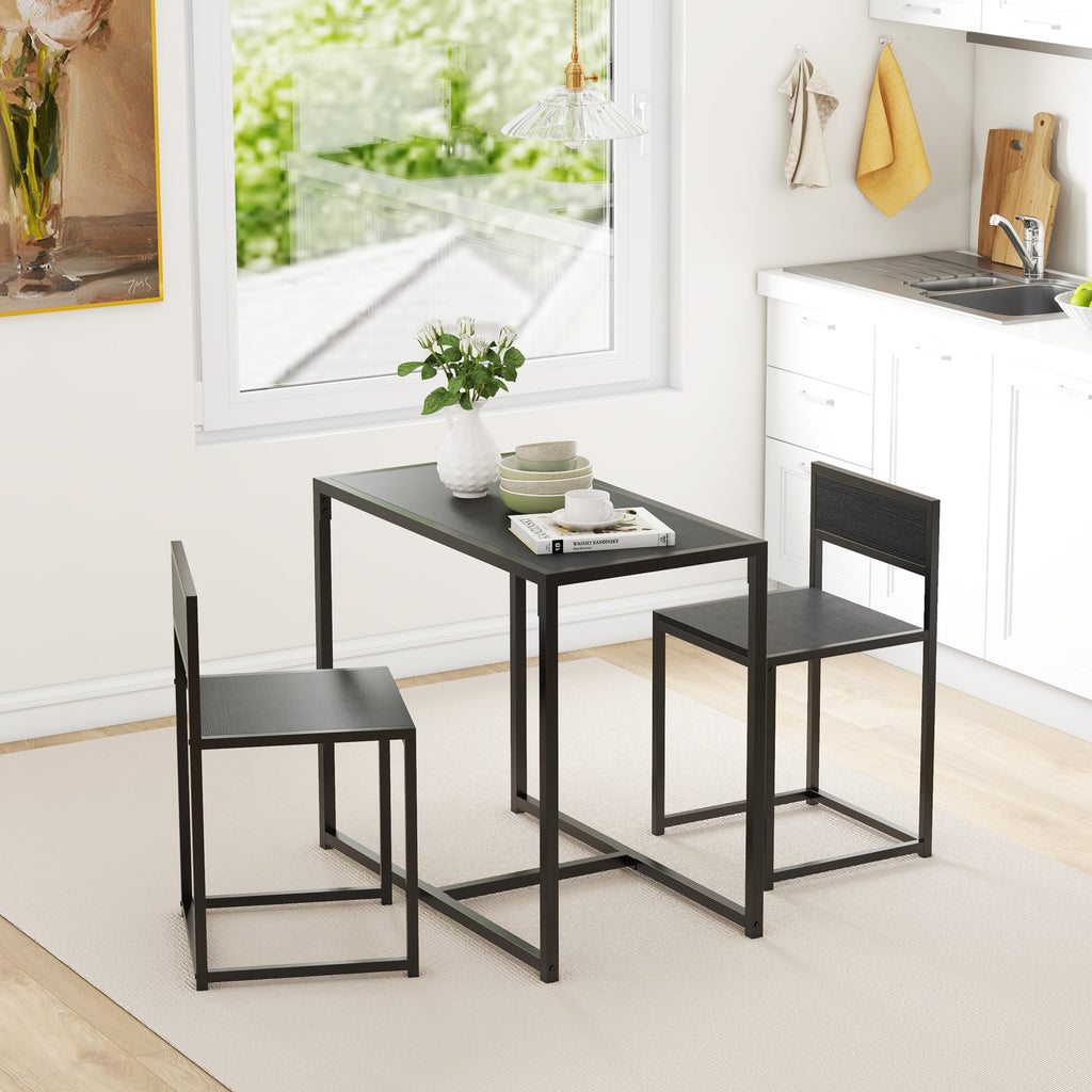 Ensemble table et chaises , table à manger 3 pièces avec 2 chaises encastrables, pour cuisine salon maison, noir-7