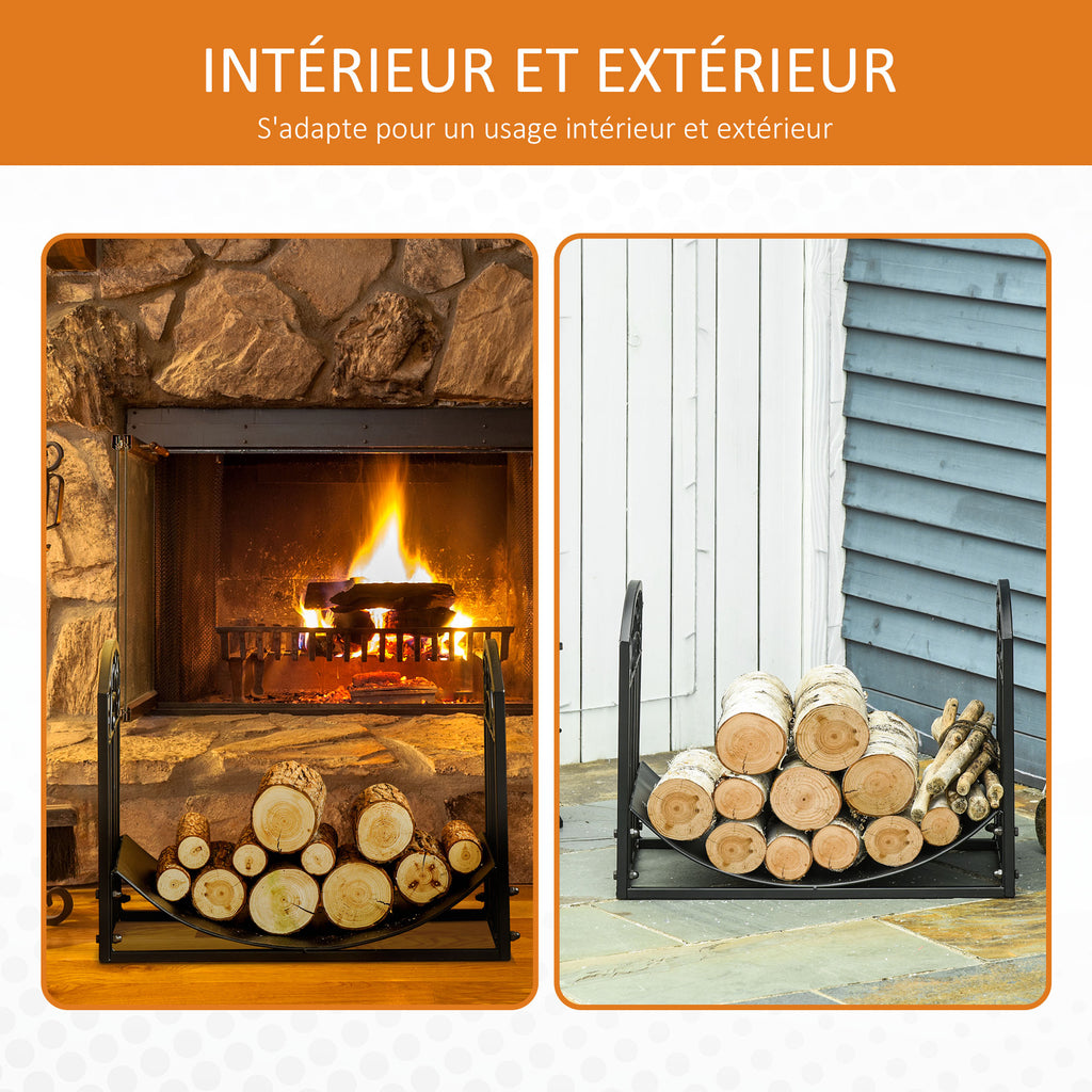 Range bûches Porte-bûches range rack à bûches support étagère à bois de cheminée charge max. 60 kg dim. 60,5L x 36l x 46,5H cm métal époxy noir-5