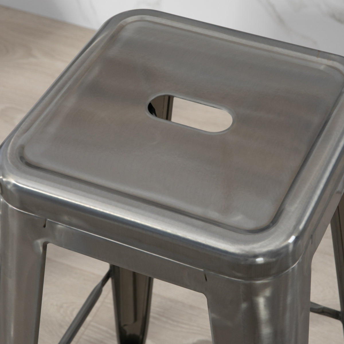 Lot de 4 tabourets de bar industriel empilables hauteur assise 76 cm métal argent-6