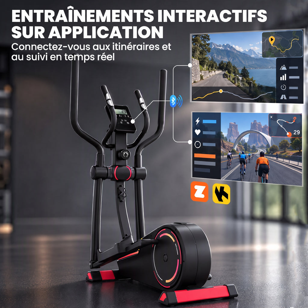 Vélo elliptique d’appartement, résistance réglable à 16 niveaux, Bluetooth, compatible appli-4