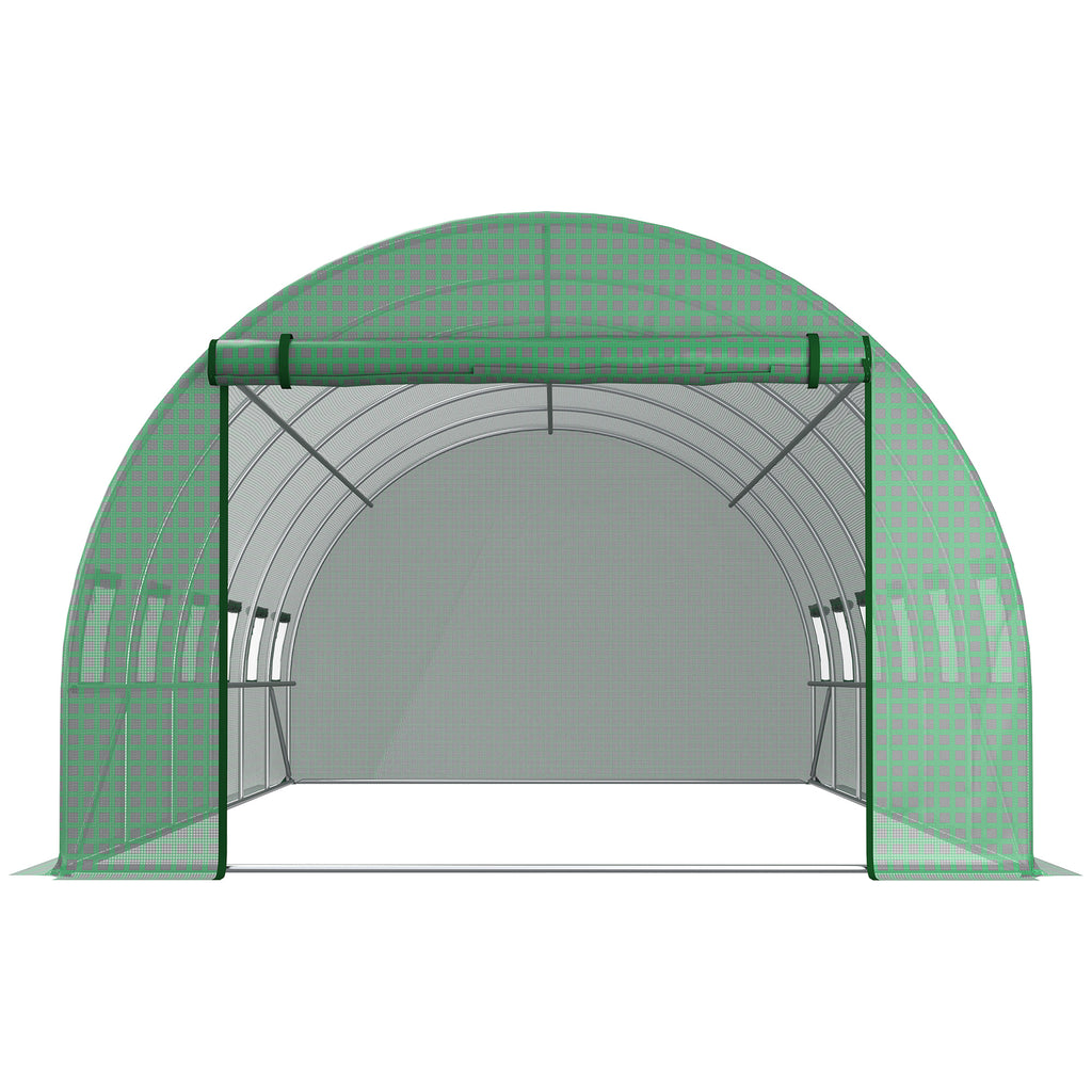 Bâche de Rechange Serre Tunnel 18 m², bâche 6 x 3 x 2 m PE Anti-UV imperméable 12 fenêtres + Porte Enroulable zippée vert-6