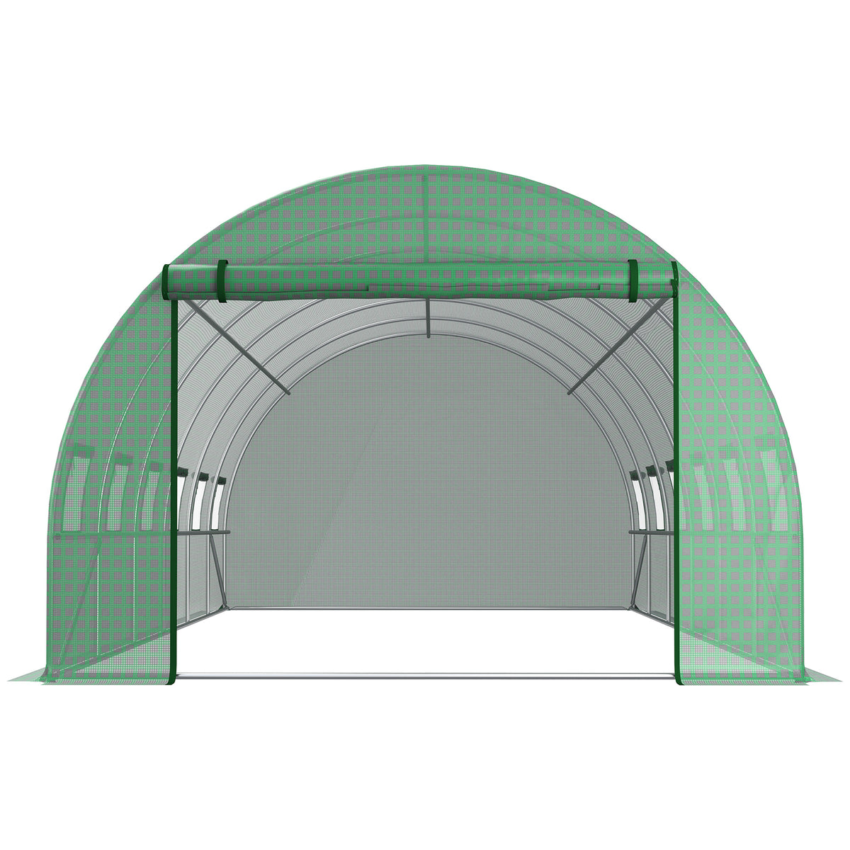 Bâche de Rechange Serre Tunnel 18 m², bâche 6 x 3 x 2 m PE Anti-UV imperméable 12 fenêtres + Porte Enroulable zippée vert-6