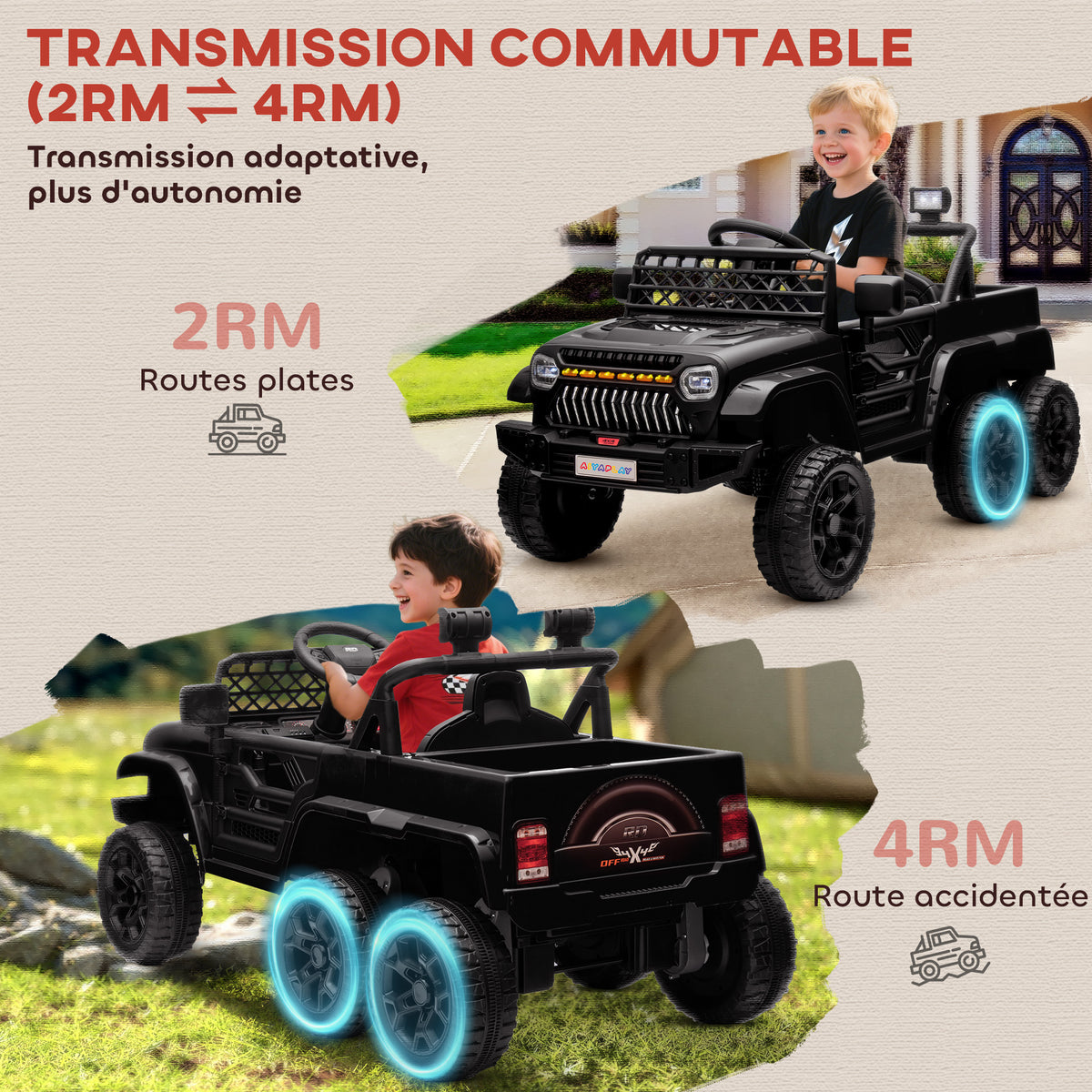 Voiture électrique enfant buggy électrique enfant 2 moteurs 12 V 3 vitesses remorque arrière 122L x 62,5l x 65H cm noir-3