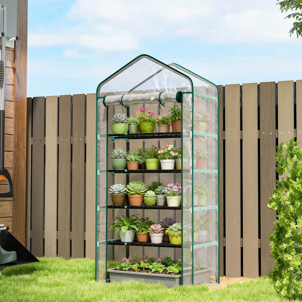 Serre de jardin PVC avec étagères 5 niveaux, serre de balcon, châssis en acier, porte zippée, 90x49x193cm, transparent-1