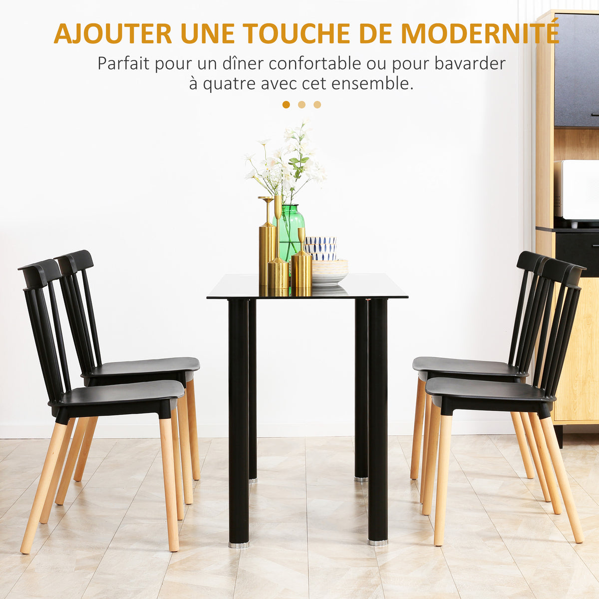 Lot de 4 chaises style scandinave dossier haut assise en polypropylène pieds en hêtre 48 x 52,5 x 83 cm noir-3