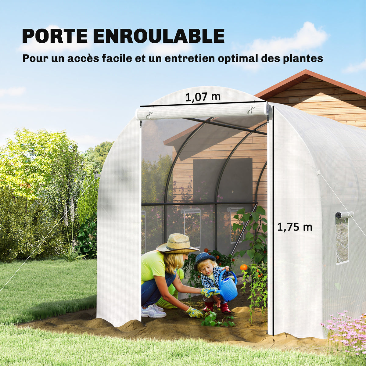 Serre tunnel de jardin 7m², serre de jardin tunnel avec porte et 6 fenêtres, bâche PE 140 g/m² 350 x 200 x 200 cm blanc-3
