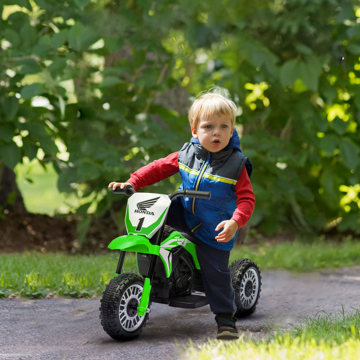 Moto cross éléctrique pour enfant licence Honda CRF450RL 3 roues batterie 6V enfants 18-36 mois vert-1