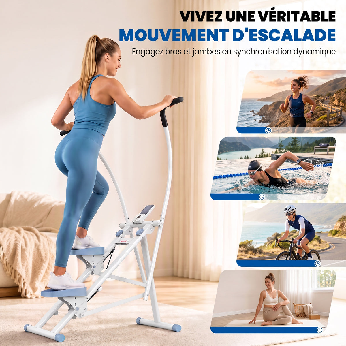 Stepper d'Escalier Pliable, Hauteur Réglable, Écran LCD, Pédales Réglables, Charge 100 kg, 85 x 80 x 142 cm, Blanc-3