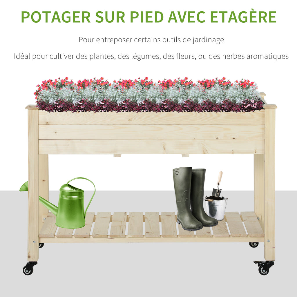Jardinière sur Pieds - Potager sur roulettes - étagère, Inserts d'irrigation, Feutre de Drainage Inclus - Bois-3