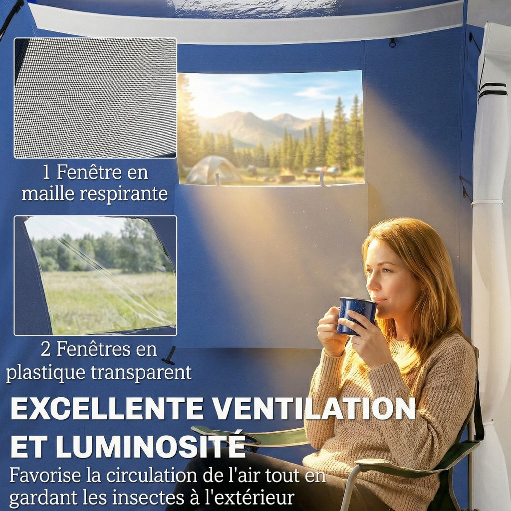 Tente de Camping Tunnel pour 4 Personnes Imperméable 3000mm Double Couche Hauteur 190cm Bleu Foncé-6
