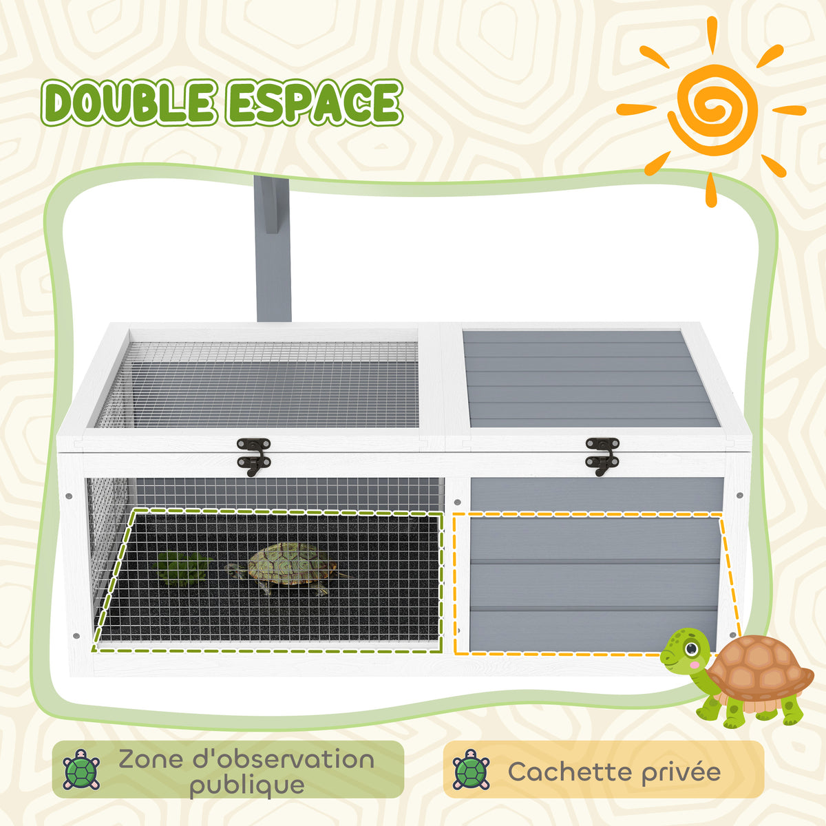Maison enclos cage pour petit animal tortue avec 2 espaces support de lampe 81 x 48 x 31,5 cm gris-3