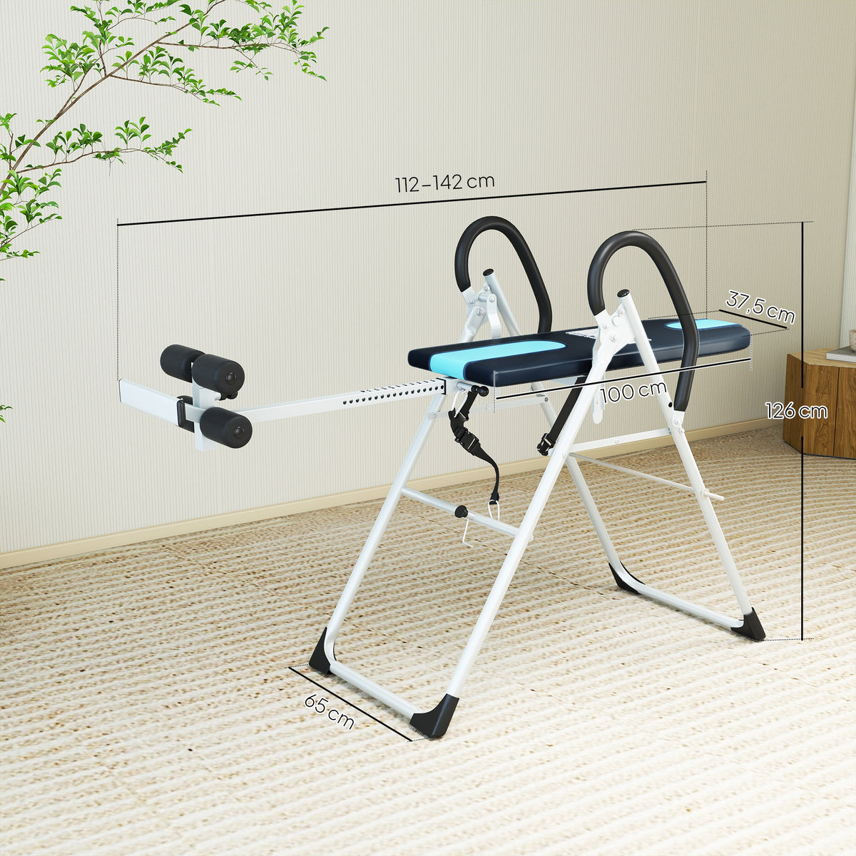 Table d'inversion de musculation pliable ceinture de sécurité réglable acier coloris argent noir-2