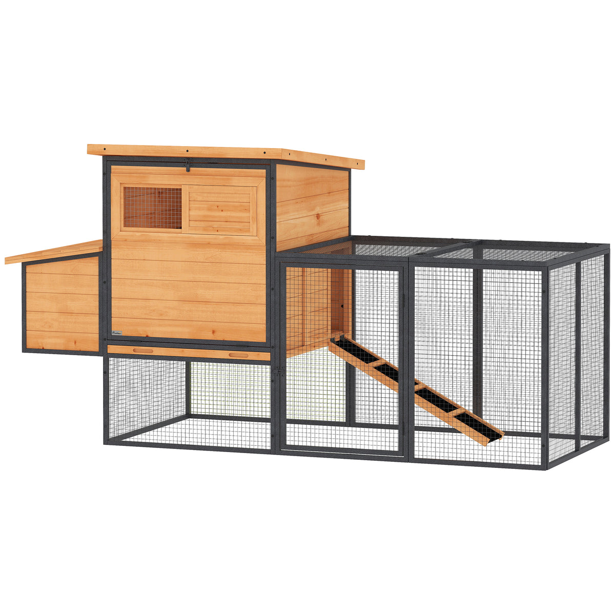 Poulailler cage à poule en bois et acier avec enclos pondoir tiroir à déjection et toit ouvert 192x81,5x104cm orange-0