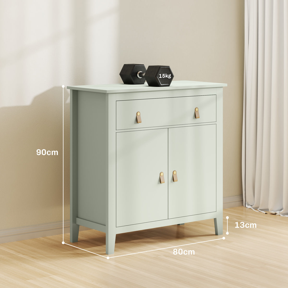 Buffet salon, meuble de rangement avec tiroir, double porte, étagère réglable, 80 x 40 x 90 cm, vert clair-2