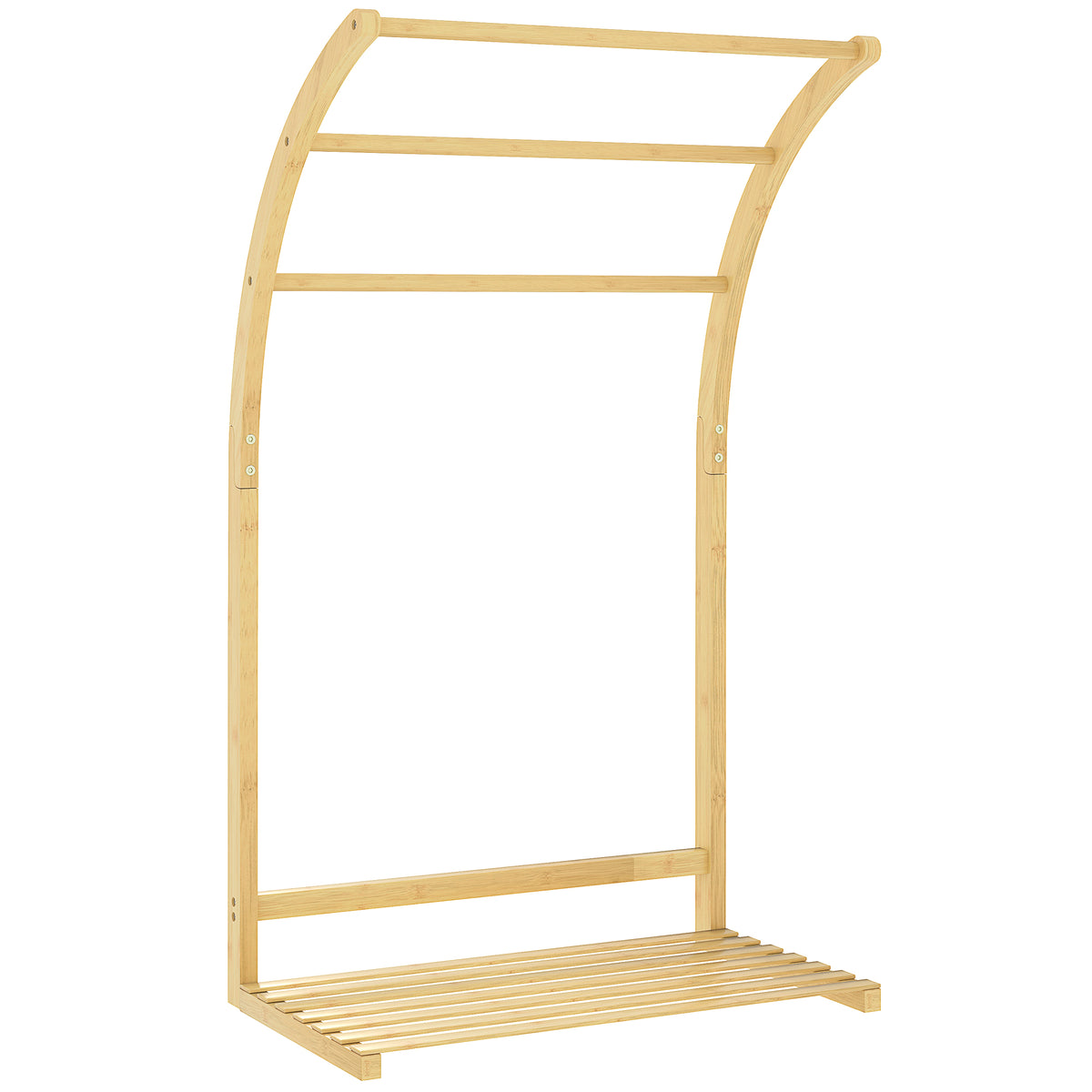 Porte-serviettes en bambou 3 barres avec étagère de rangement, pour la salle de bains et la buanderie, finition naturel-0
