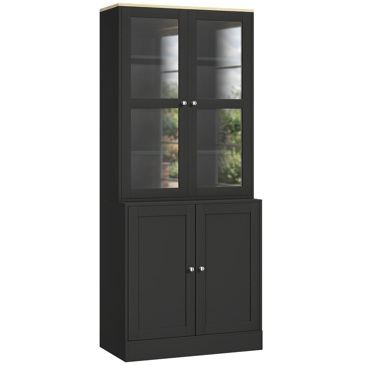 Bibliothèque vitrine, meuble de rangement à 6 niveaux avec 4 portes dont 2 en verre trempé, étagères réglables, noir-0