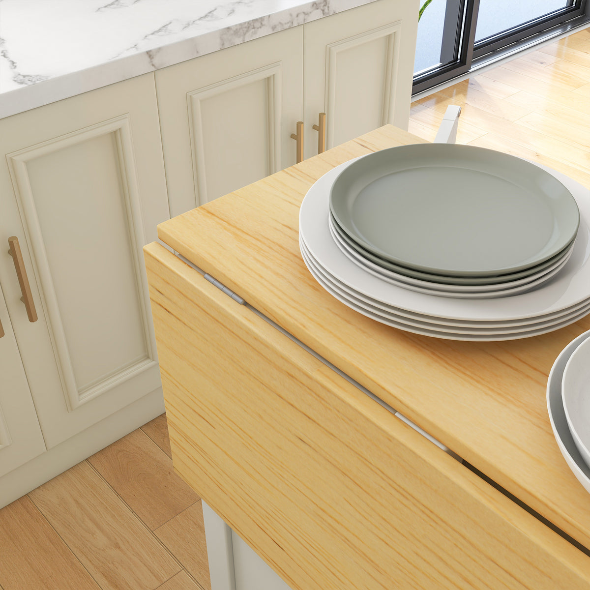 Desserte îlot de cuisine avec 2 tabourets plan de travail rabattable 2 placards avec 4 portes design moderne blanc-8