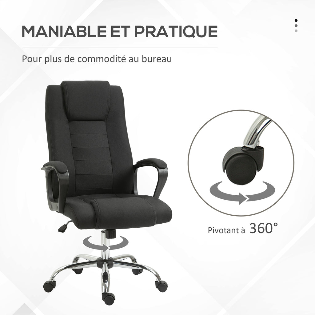 Fauteuil de bureau à roulettes chaise manager ergonomique pivotante hauteur réglable lin noir-6