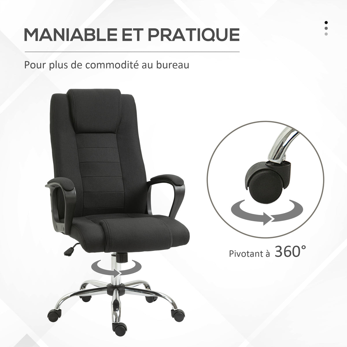 Fauteuil de bureau à roulettes chaise manager ergonomique pivotante hauteur réglable lin noir-6
