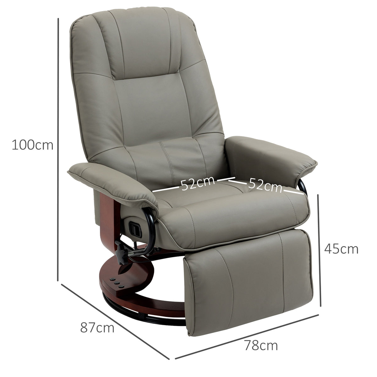 Fauteuil relax inclinable repose-pieds réglable pivotant 360° piètement bois revêtement PU respirant et doux gris-2