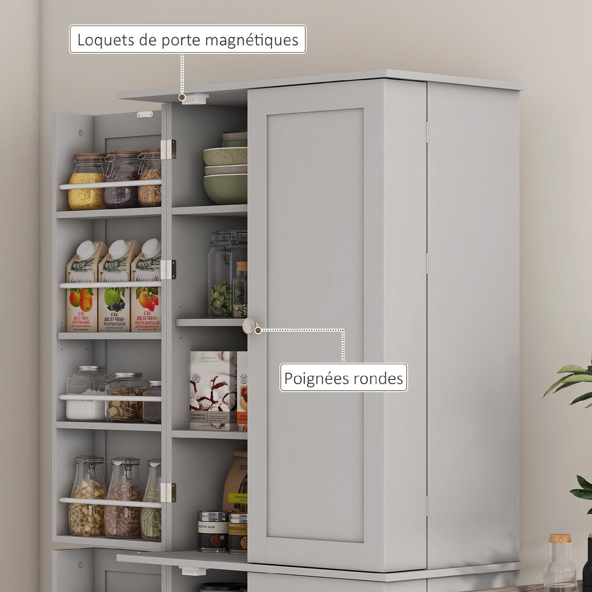 Armoire de cuisine buffet cuisine avec placards, étagère réglable et porte-épices, 60 x 35 x 166 cm, gris-6