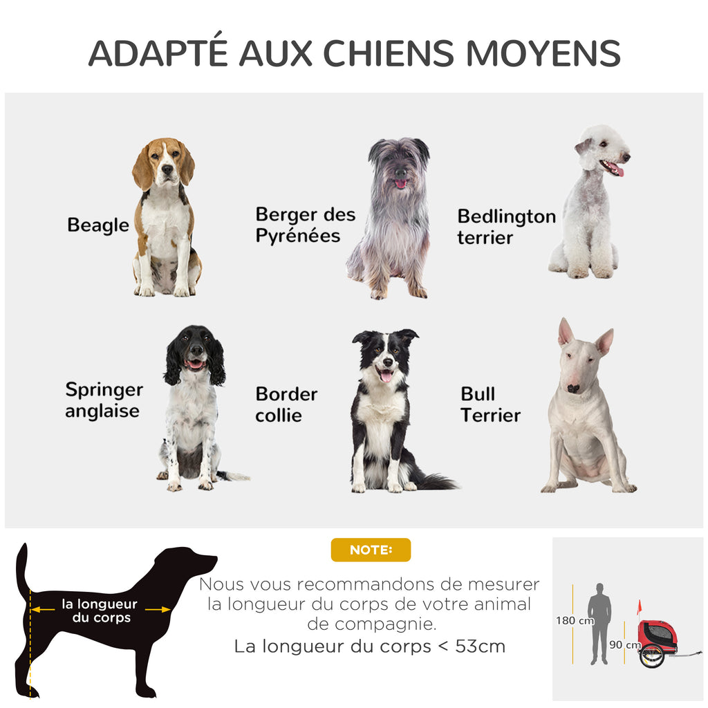 Remorque velo pour chien animaux avec 8 reflecteurs drapeau rouge noir-7