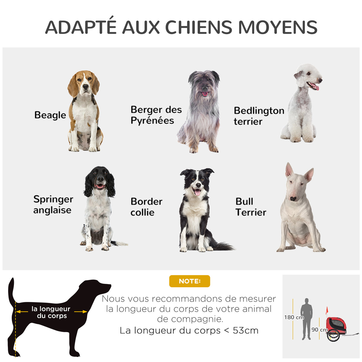 Remorque velo pour chien animaux avec 8 reflecteurs drapeau rouge noir-7