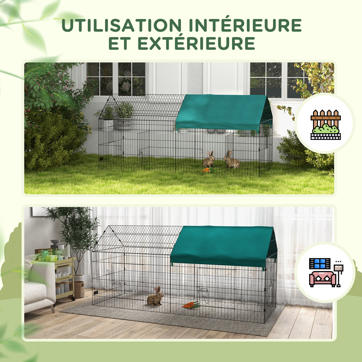 Parc enclos modulable acier avec bache pour lapins rongeurs petits animaux intérieur extérieur 220L x 85l x 103H cm-4