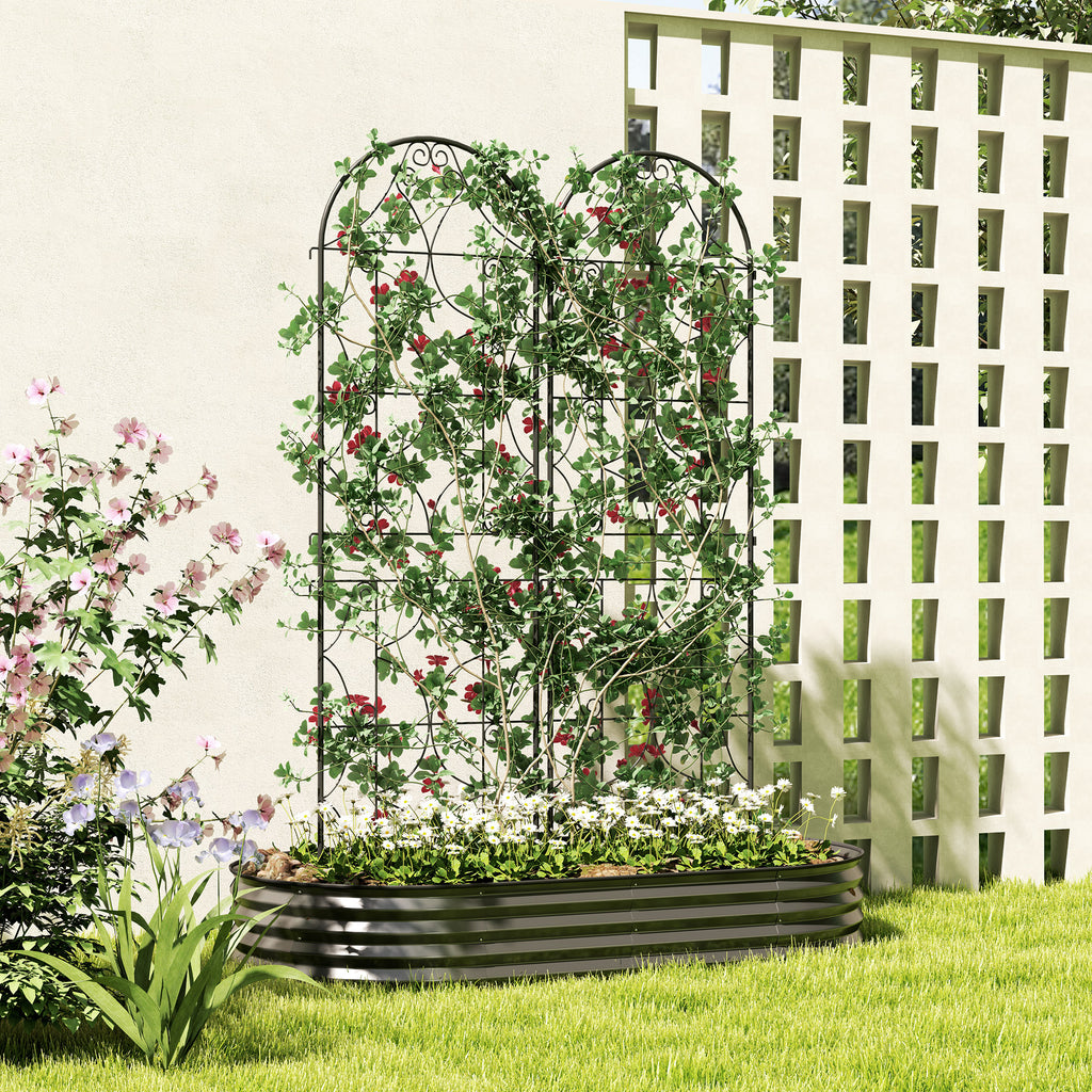 Support pour plantes grimpantes avec motif lot de 2 treillis de jardin pour vigne fleurs légumes métal 50 x 180 cm noir-1