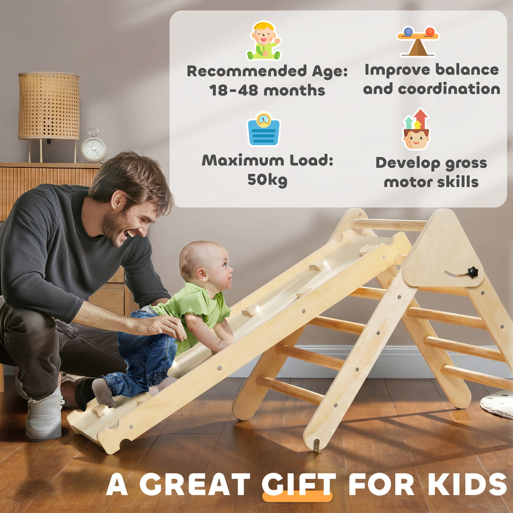 Triangle d'escalade, 3 en 1 en bois pour grimper et glisser, charge max. 50 kg, pour 18-48 mois, bois naturel-7