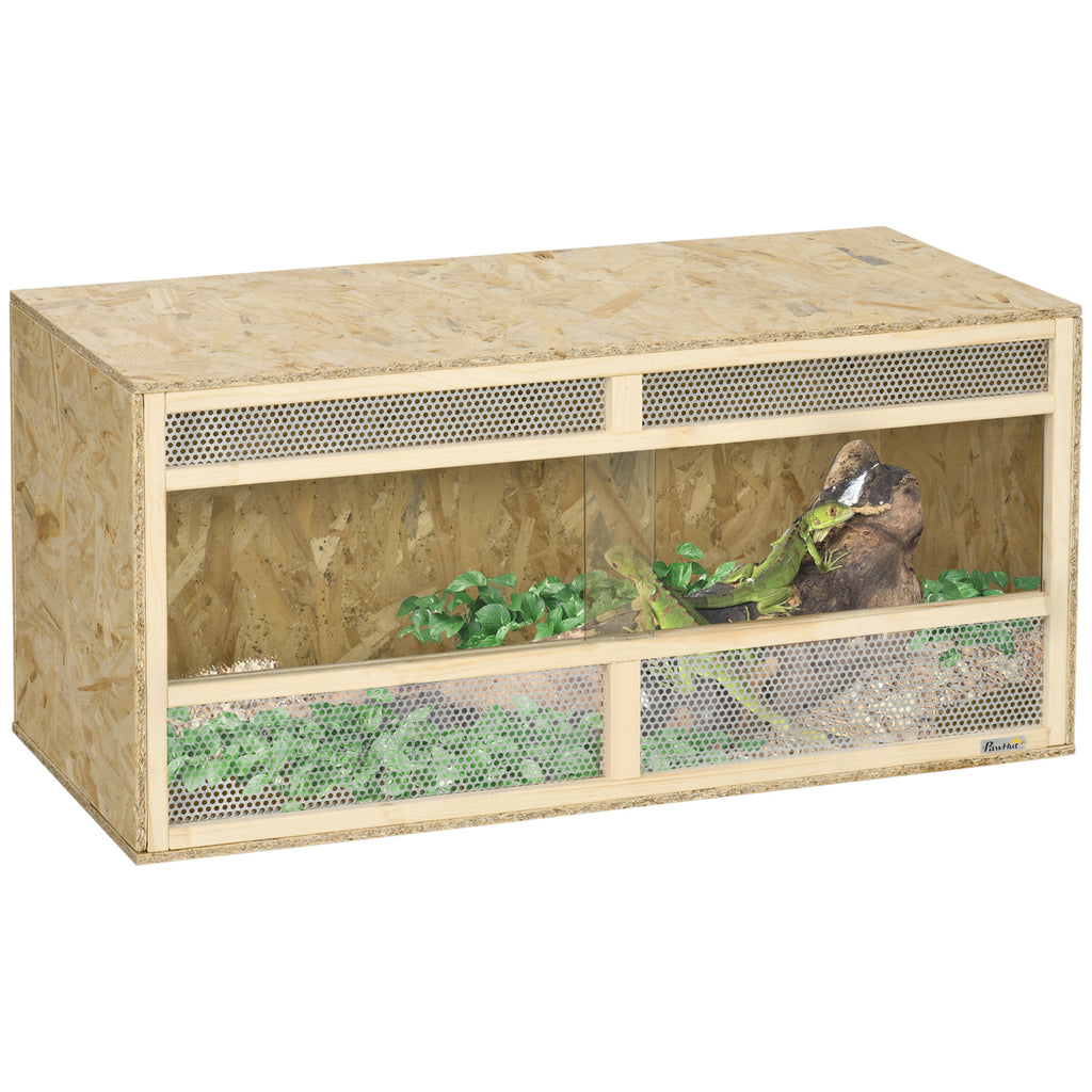 Terrarium en bois OSB pour reptiles avec porte coulissante en verre - 100 x 47 x 47 cm naturel-0