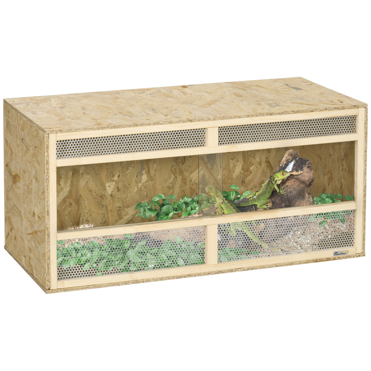 Terrarium en bois OSB pour reptiles avec porte coulissante en verre - 100 x 47 x 47 cm naturel-0