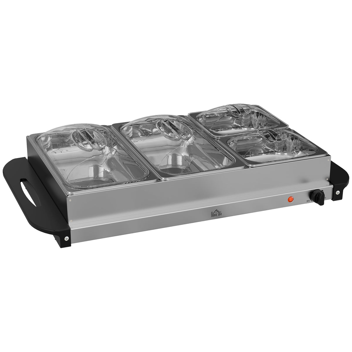 Chauffe-plats électrique acier inoxydable 300 W capacité 2 x 2,4 L et 2 x 1 L plaque chauffante et températur réglable-0