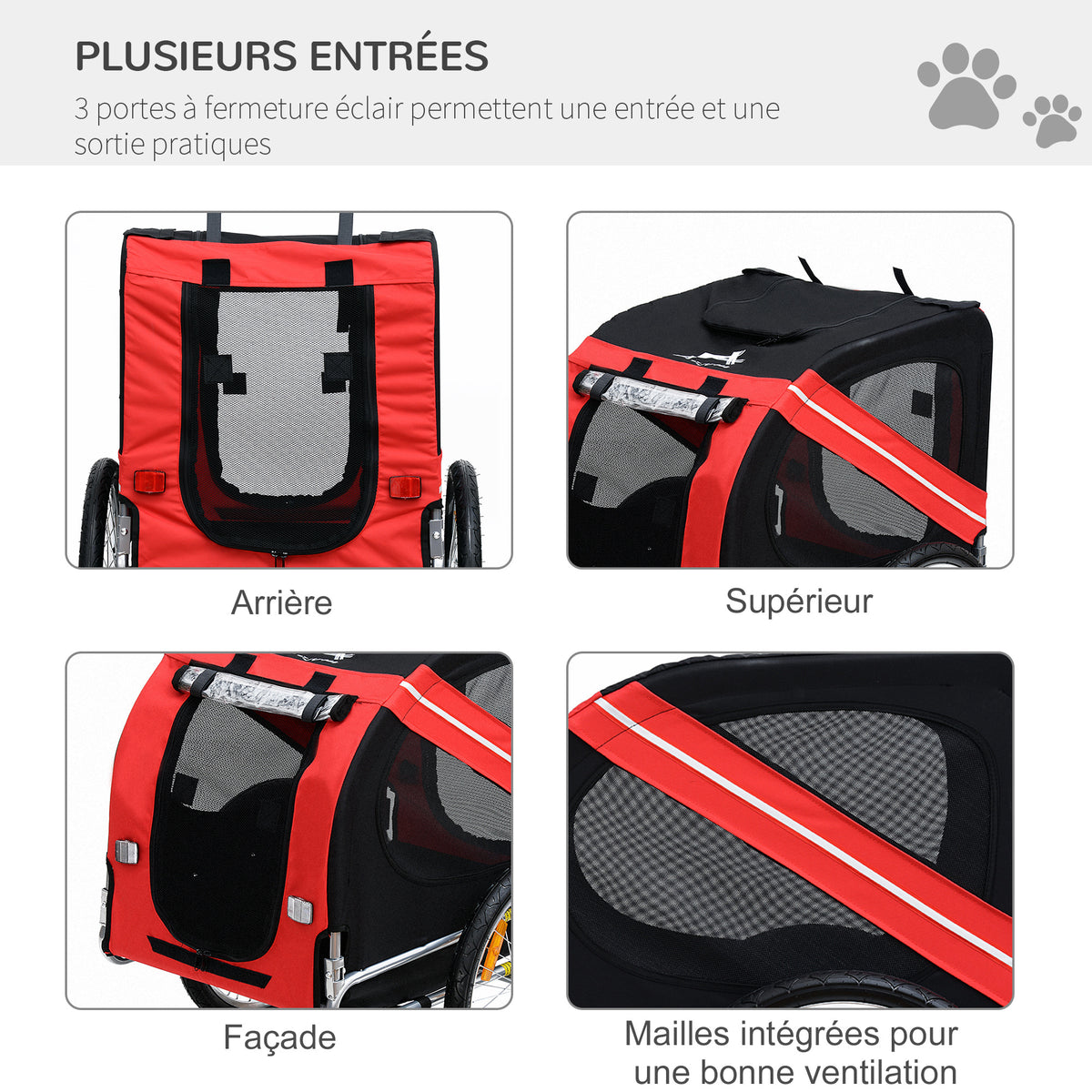 Remorque vélo pour Chien Animaux 8 réflecteurs Drapeau Barre attelage Inclus Acier Polyester imperméable Max. 30 Kg 130L x 73l x 90H cm Rouge-4