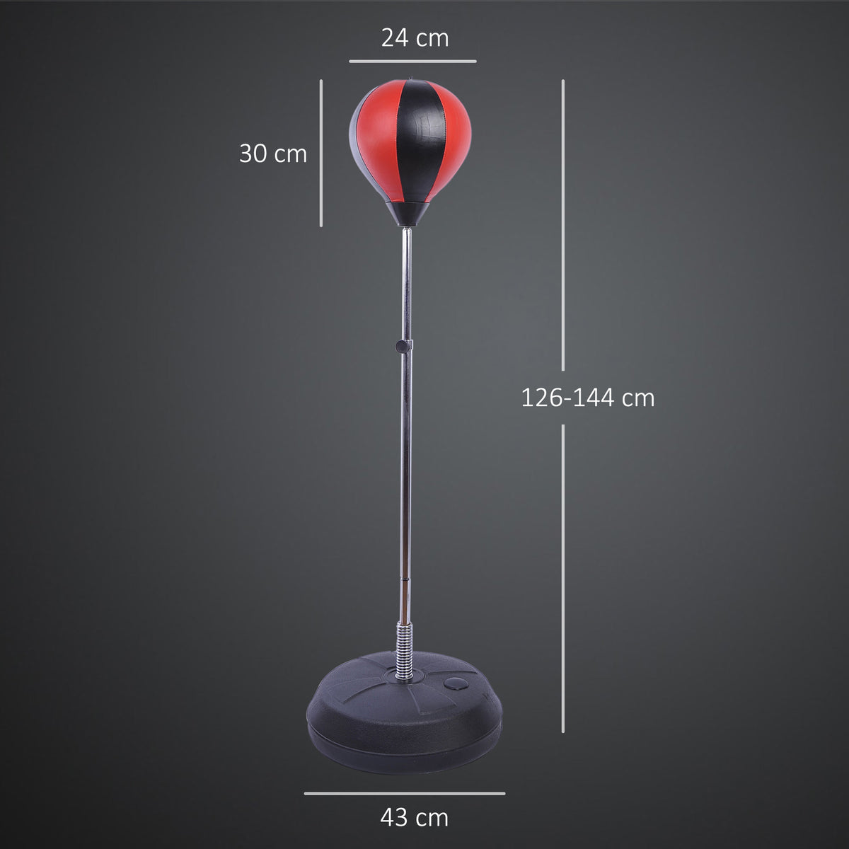 Sac de Frappe sur Pied Punching ball sur pied réglable en hauteur 126-144 cm avec gants, pompe et base de lestage pour adolescents et débutants noir et rouge-2