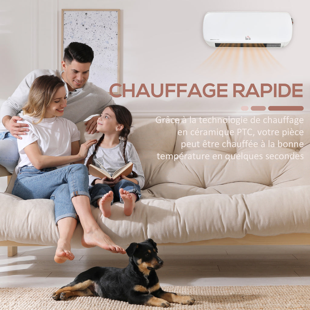 Radiateur mural soufflant 2000 W - chauffage céramique PTC - 3 niveaux de puissance - télécommande incluse blanc noir-6