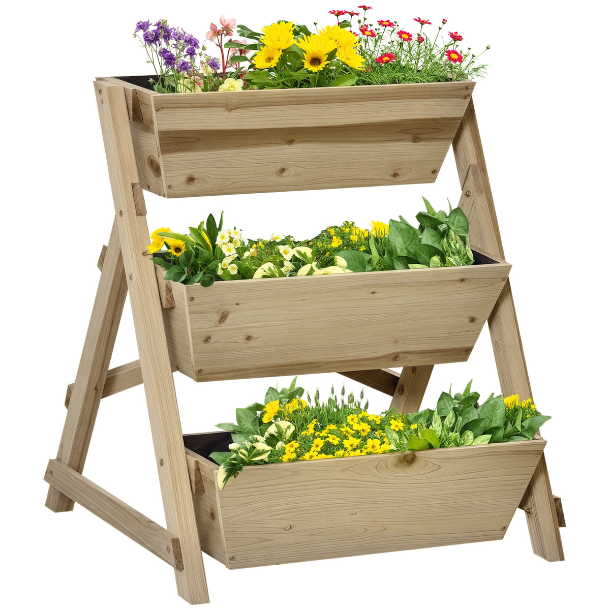 Jardinière sur Pieds carré Potager 3 étages 71L x 61l x 77H cm Inserts d'irrigation Feutre de Drainage Bois-0