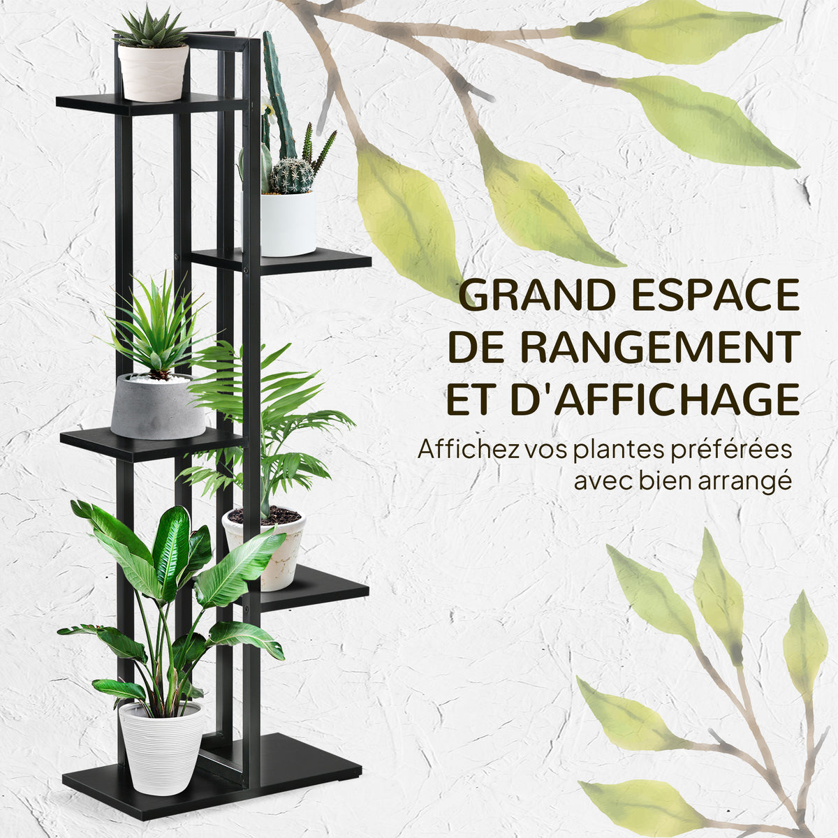 Étagère à fleurs en acier 5 niveaux intérieur et extérieur support de plantes pour jardin balcon salon 40x22x113cm noir-3