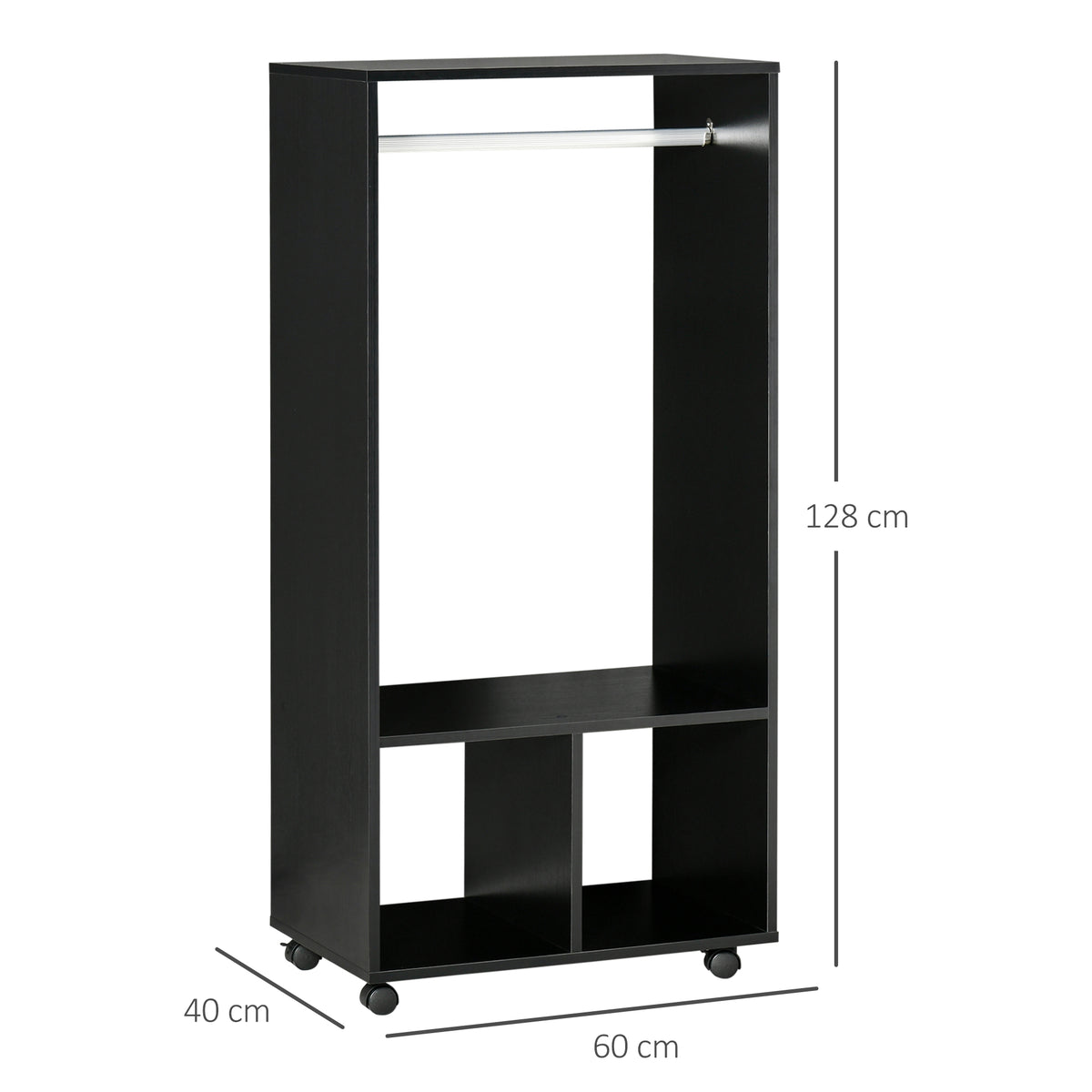 Lot de 2 portants à vêtements penderie mobile avec roulettes 2 niches + Grand Espace penderie en bois noir-2
