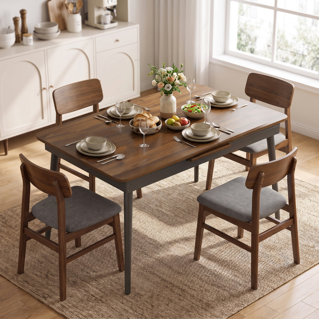 Table à Manger Extensible Rectangle pour 4 à 6 Personnes, Table de Cuisine 130-160 cm avec Coins Arrondis, Noyer Clair-8