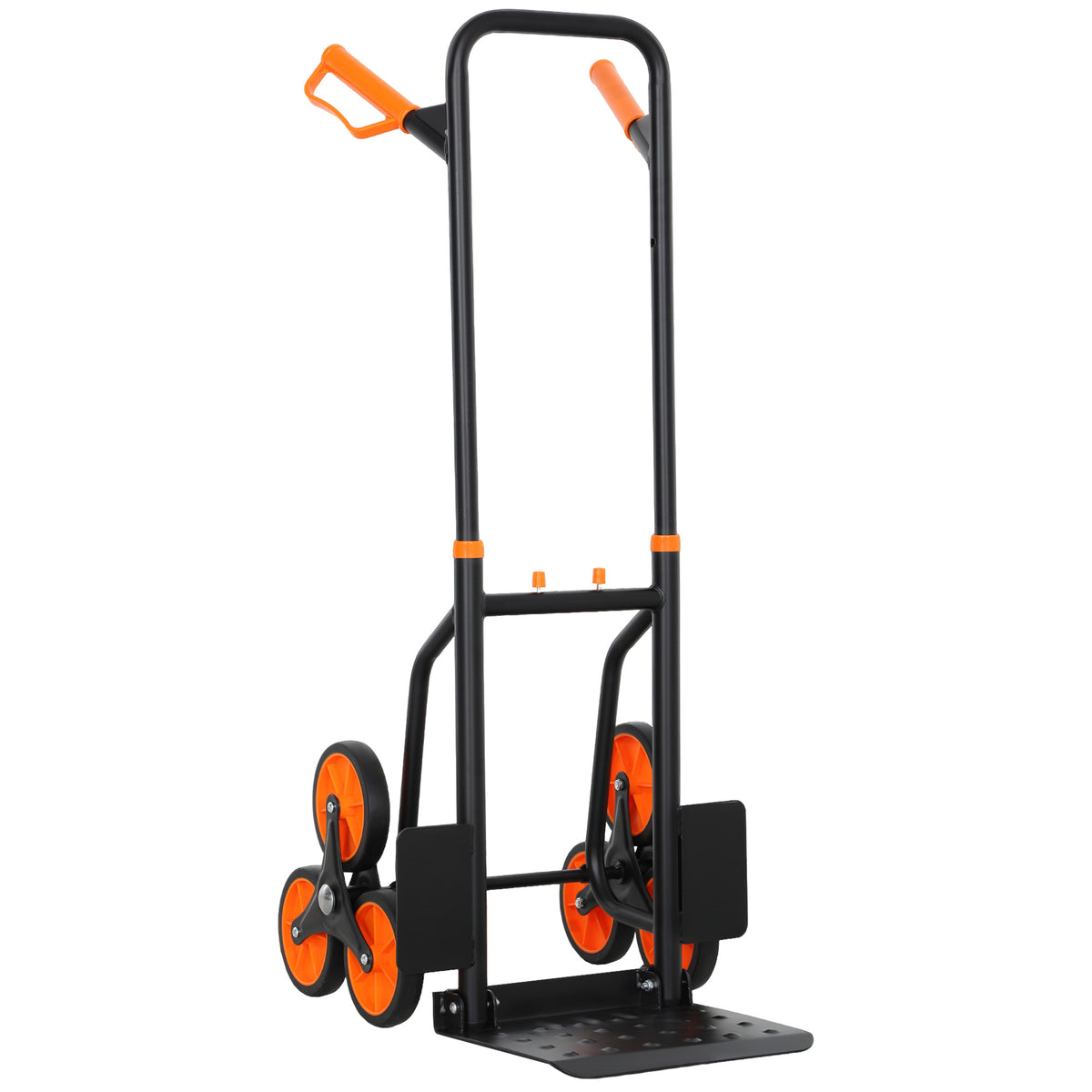 Diable d'escalier pliable 120 kg 6 roues, diable demenagement en acier avec cordes télescopiques, 44x67x106,5cm, orange-0
